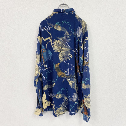 CARDCHE　長袖総柄デザインシャツ　青　ブルー　2XLサイズ