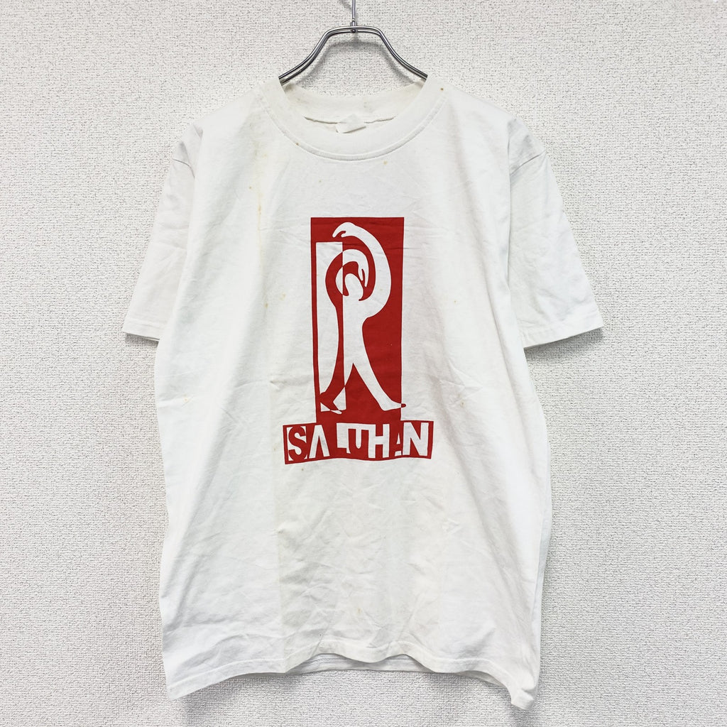 半袖プリントアートTシャツ　14連プリント　両面プリント　白　ホワイト　Lサイズ　古着