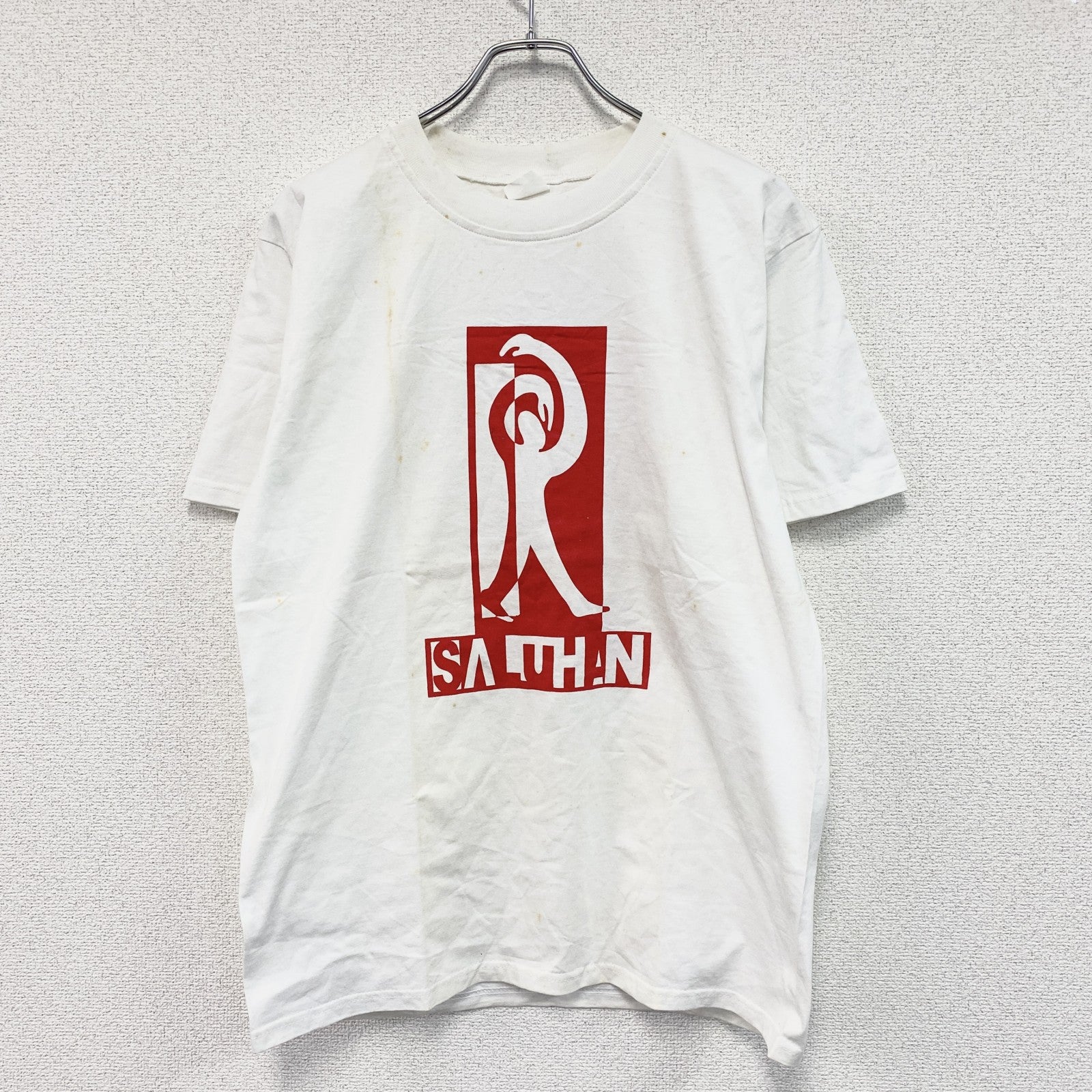 半袖プリントアートTシャツ　14連プリント　両面プリント　白　ホワイト　Lサイズ　古着