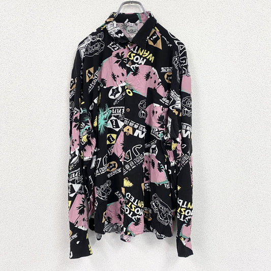 CARDCHE　長袖総柄デザインシャツ　黒　ブラック　2XLサイズ