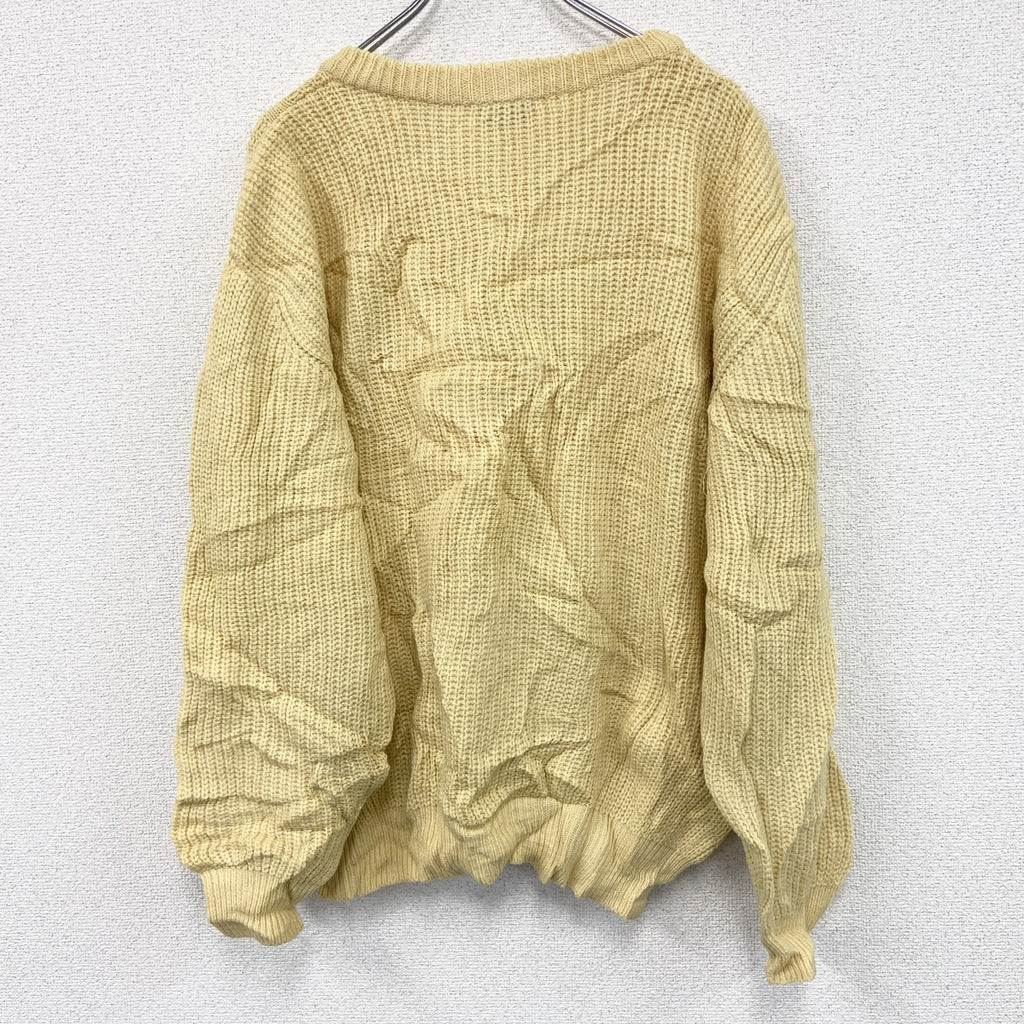 80s　kappa Sport　カッパ　ニットセーター　ユーロ　刺繍ロゴ　ヴィンテージ　黄色　イエロー　Lサイズ　古着