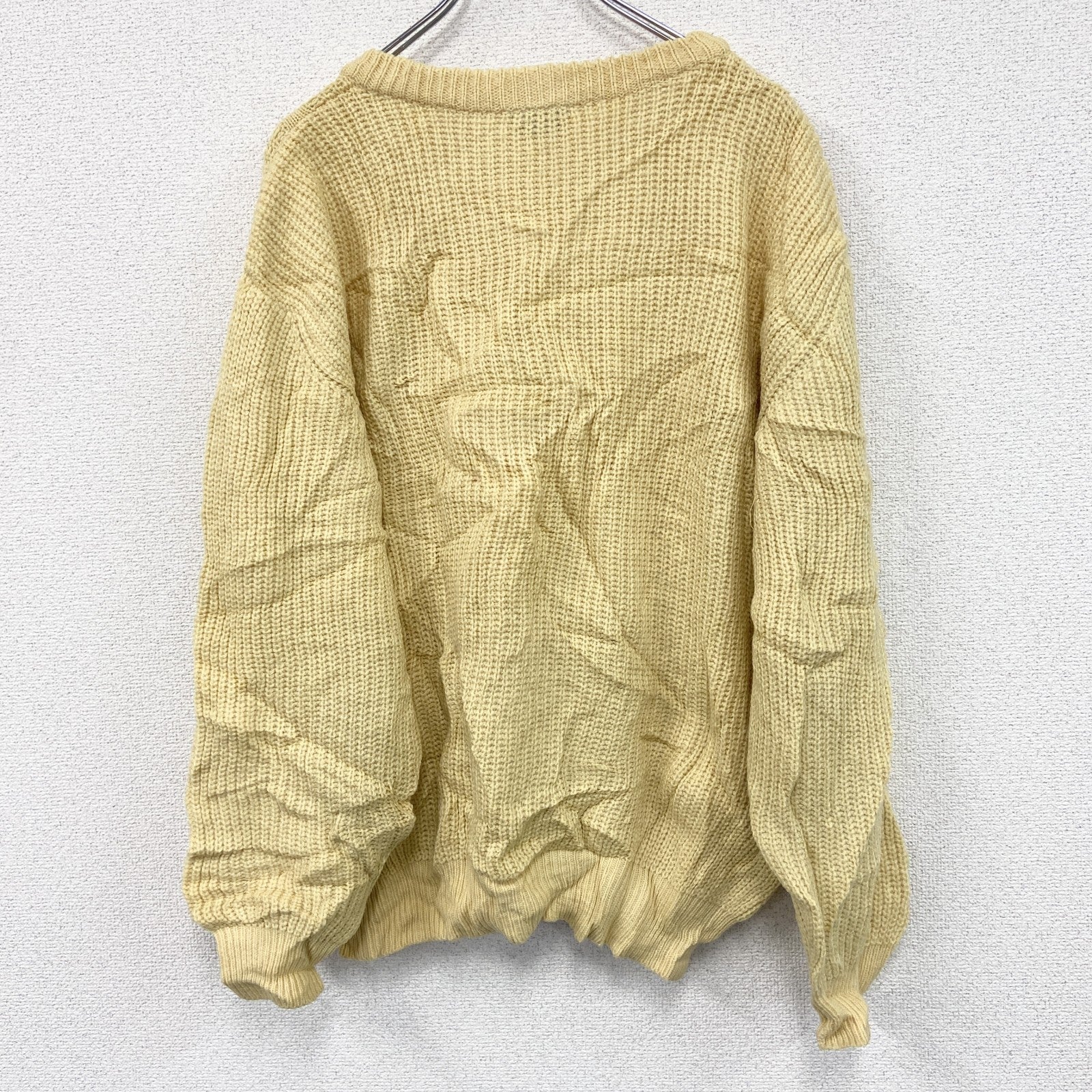 80s　kappa Sport　カッパ　ニットセーター　ユーロ　刺繍ロゴ　ヴィンテージ　黄色　イエロー　Lサイズ　古着