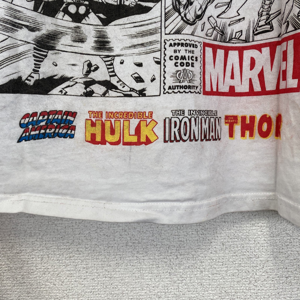 半袖アニメプリントTシャツ　MARVEL　マーベル　白　ホワイト　両面プリント　クルーネック　XLサイズ　古着