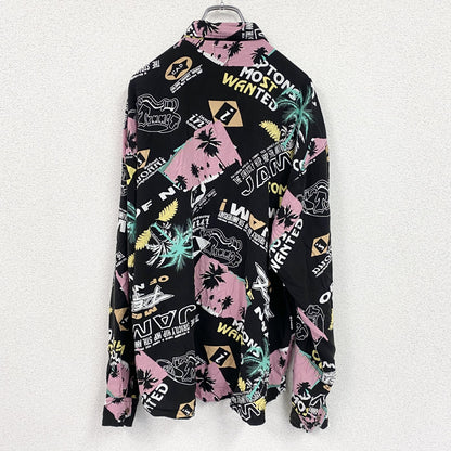 CARDCHE　長袖総柄デザインシャツ　黒　ブラック　2XLサイズ