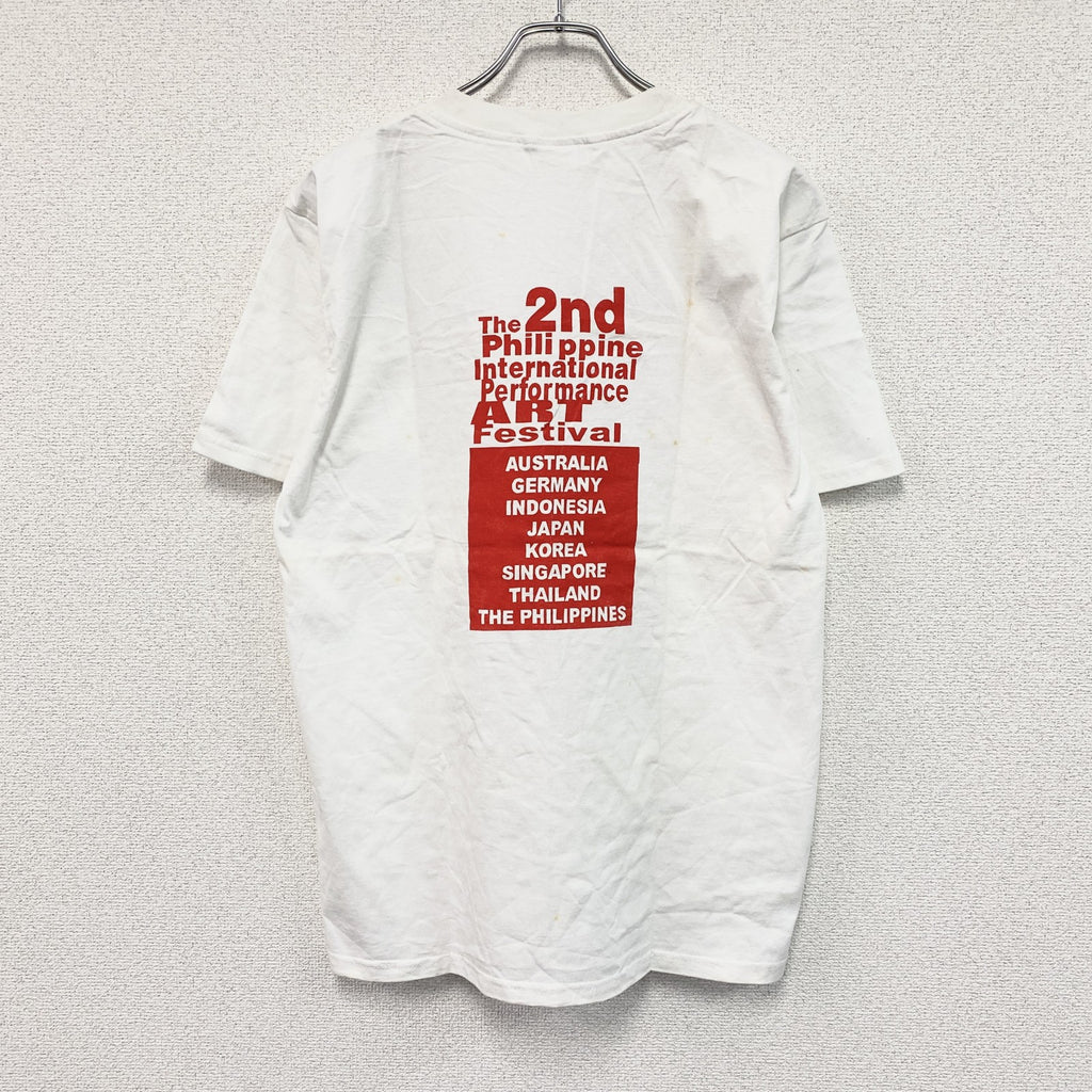 半袖プリントアートTシャツ　14連プリント　両面プリント　白　ホワイト　Lサイズ　古着