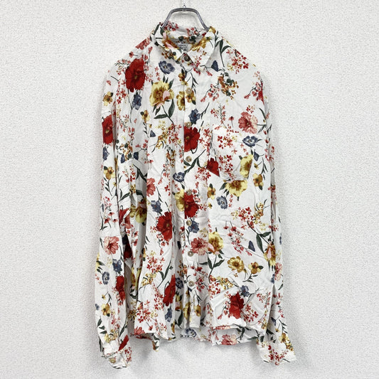 CARDCHE　長袖総柄デザインシャツ　白　ホワイト　XLサイズ