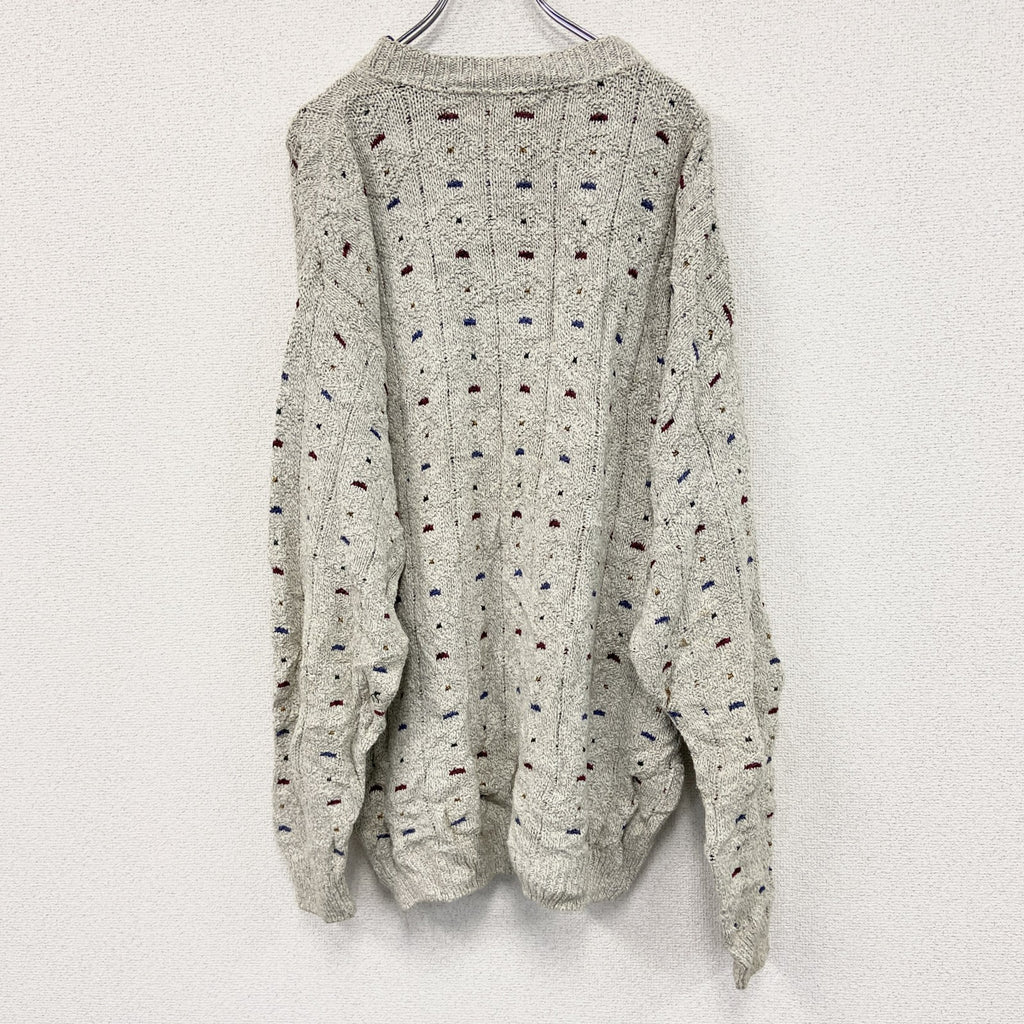 ～90s　VAN HEUSEN　コットンニットセーター　ヴィンテージ　総柄　グレー　灰色　XLサイズ　古着