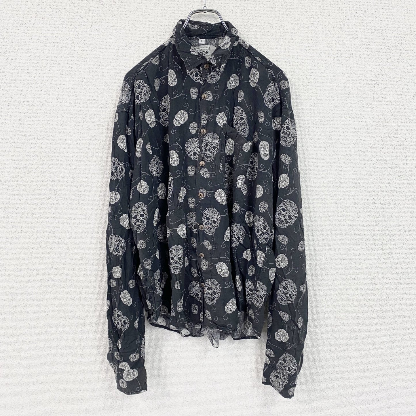 CARDCHE　長袖総柄デザインシャツ　灰色　ダークグレー　Lサイズ