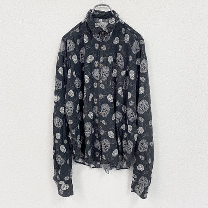 CARDCHE　長袖総柄デザインシャツ　灰色　ダークグレー　Lサイズ