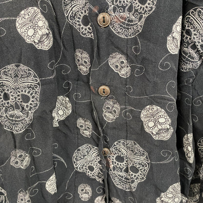 CARDCHE　長袖総柄デザインシャツ　灰色　ダークグレー　Lサイズ