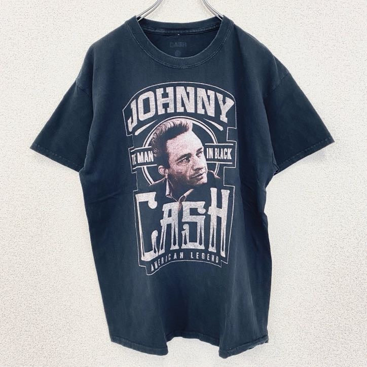 ジョニーキャッシュ　半袖プリントTシャツ　音楽　カントリー　黒　ブラック　クルーネック　Lサイズ　古着