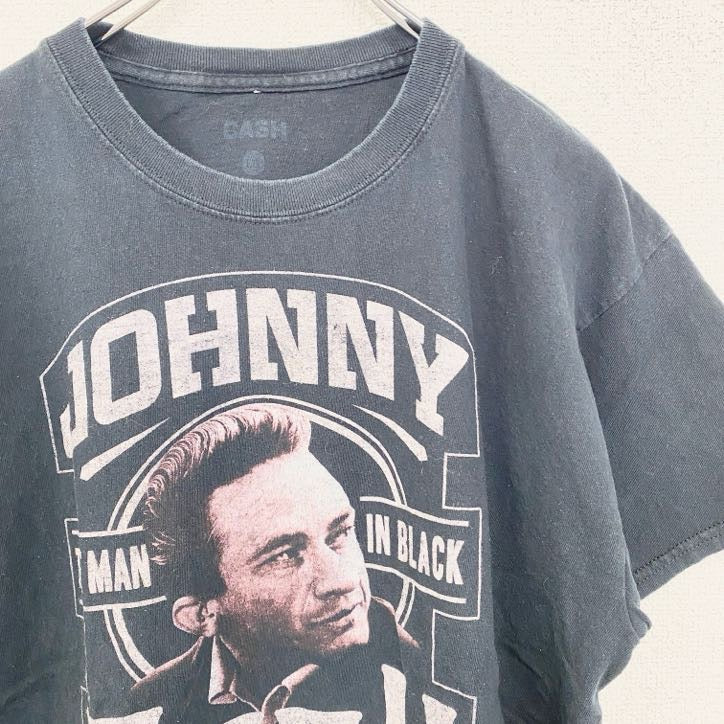ジョニーキャッシュ　半袖プリントTシャツ　音楽　カントリー　黒　ブラック　クルーネック　Lサイズ　古着