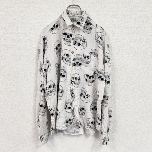 CARDCHE　長袖総柄デザインシャツ　ドクロ　スカル　白　ホワイト　Lサイズ
