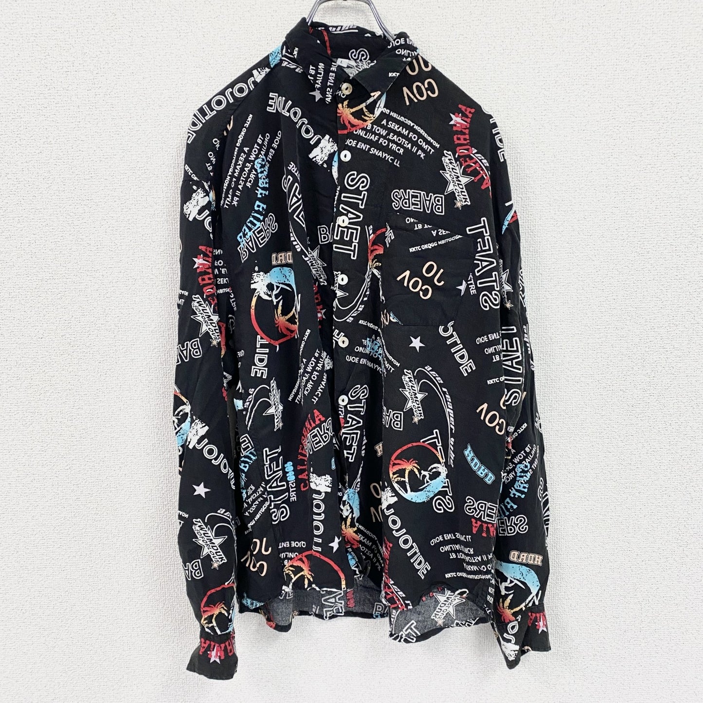 CARDCHE　長袖総柄デザインシャツ　黒　ブラック　Lサイズ