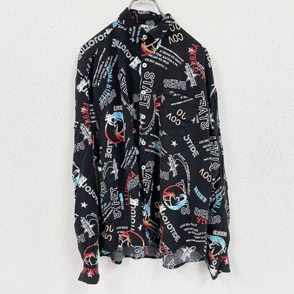 CARDCHE　長袖総柄デザインシャツ　黒　ブラック　Lサイズ