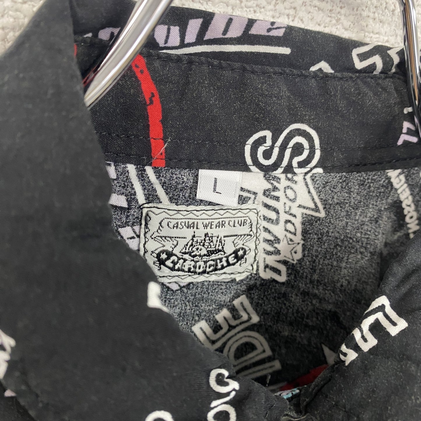 CARDCHE　長袖総柄デザインシャツ　黒　ブラック　Lサイズ