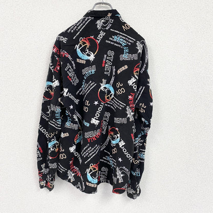 CARDCHE　長袖総柄デザインシャツ　黒　ブラック　Lサイズ