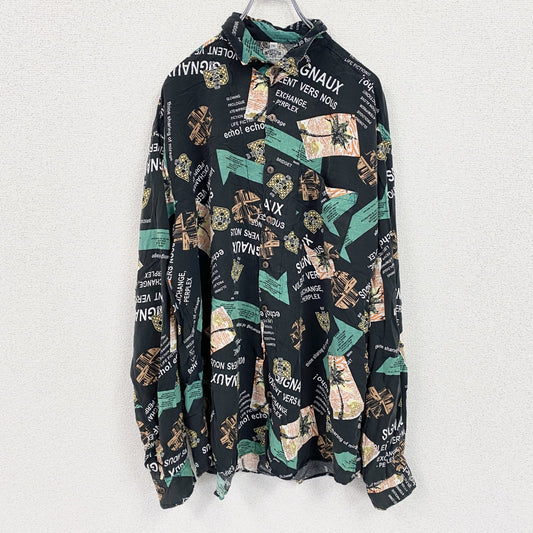 CARDCHE　長袖総柄デザインシャツ　黒　ブラック　2XLサイズ