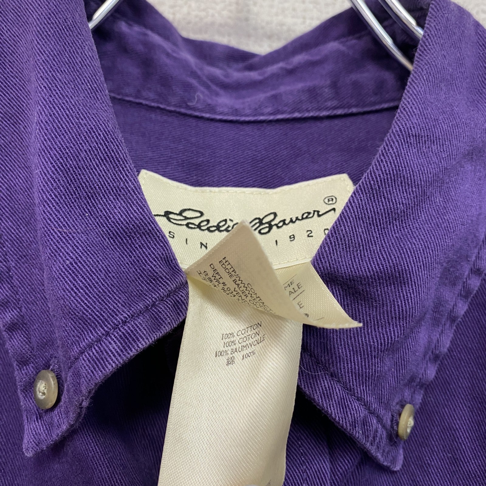 Eddie Bauer　エディーバウアー　長袖ボタンダウンシャツ　刺繍ロゴ　紫　パープル　XSサイズ　古着