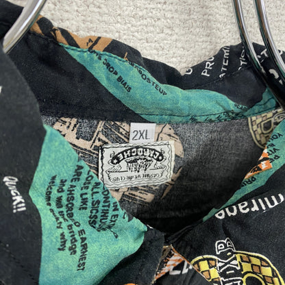 CARDCHE　長袖総柄デザインシャツ　黒　ブラック　2XLサイズ