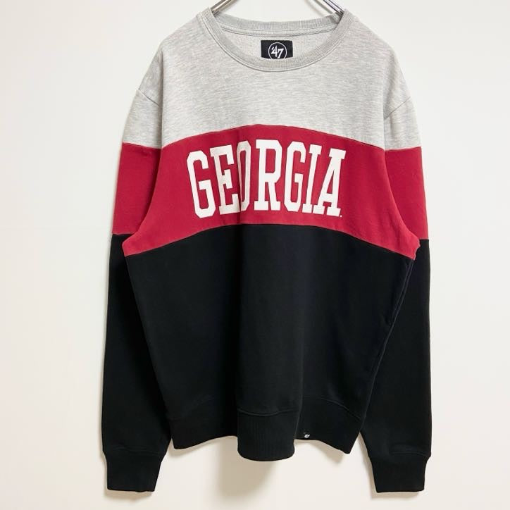 47　長袖英字ロゴプリント切り替えスウェット　トレーナー　GEORGIA　赤　レッド　黒　ブラック　ビッグシルエット　XLサイズ　古着