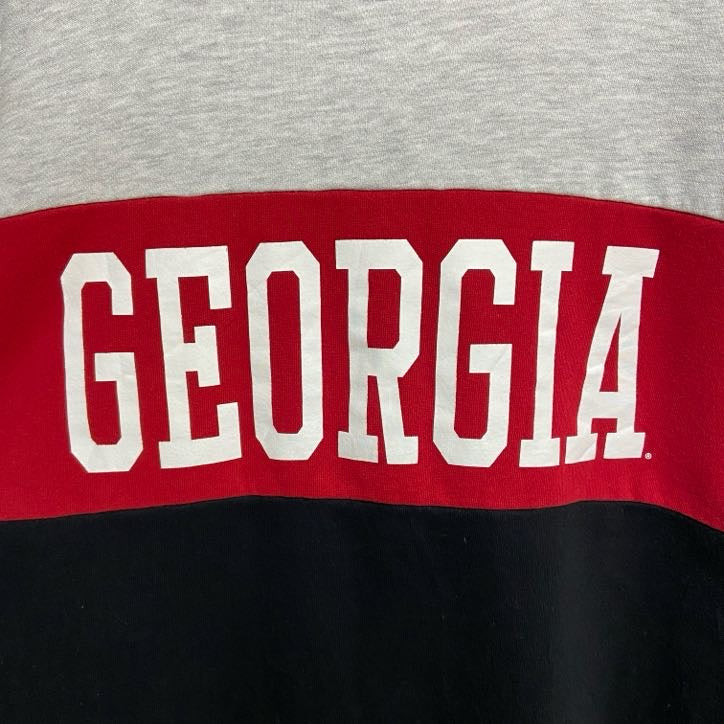 47　長袖英字ロゴプリント切り替えスウェット　トレーナー　GEORGIA　赤　レッド　黒　ブラック　ビッグシルエット　XLサイズ　古着
