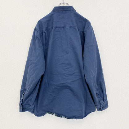 古着 used　L.L.Bean　エルエルビーン 　長袖ワークシャツジャケット　ネイビー　コットン　裏地チェック　Lサイズ