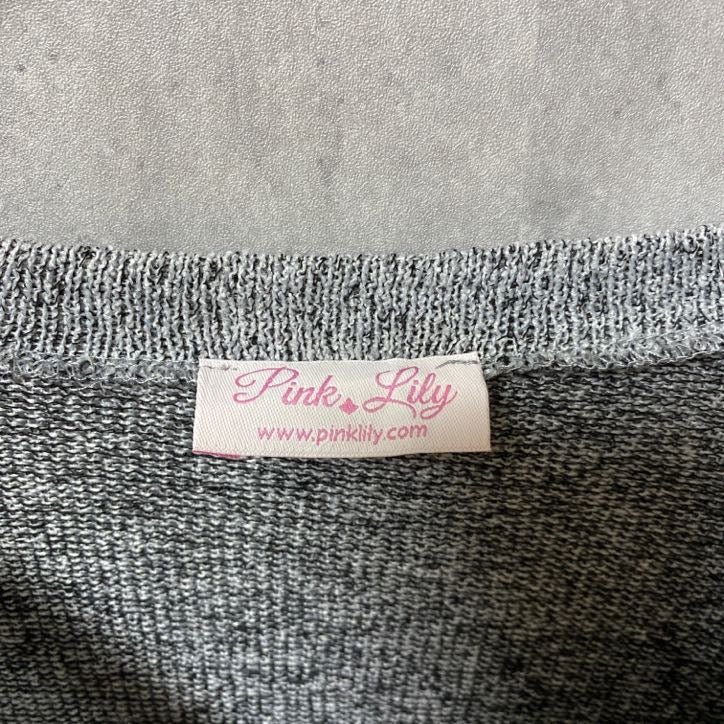 Pink Lily　長袖薄手ニット　セーター　ノルディック　トナカイ　レトロデザイン　グレー　灰色　秋冬服 　Lサイズ　古着