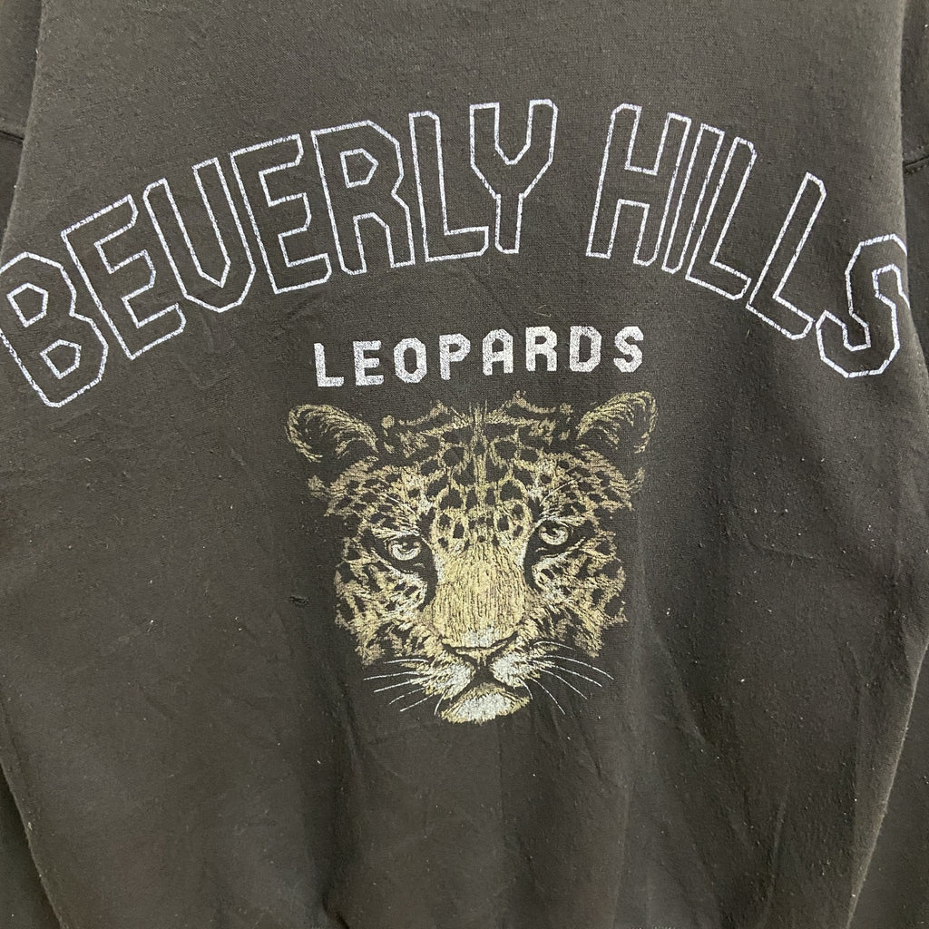 PST　長袖アニマル柄プリントスウェット　トレーナー　LEOPARD　ヒョウ　黒　ブラック　秋冬服　XSサイズ　古着