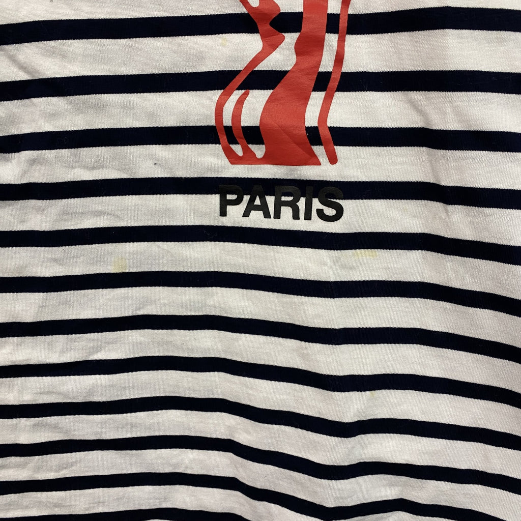 PICCADILLY　ピカデリー　長袖Tシャツ/ロンT　ボーダー柄　デカロゴ　アーチプリント　黒　ブラック　白　ホワイト　Fサイズ　古着