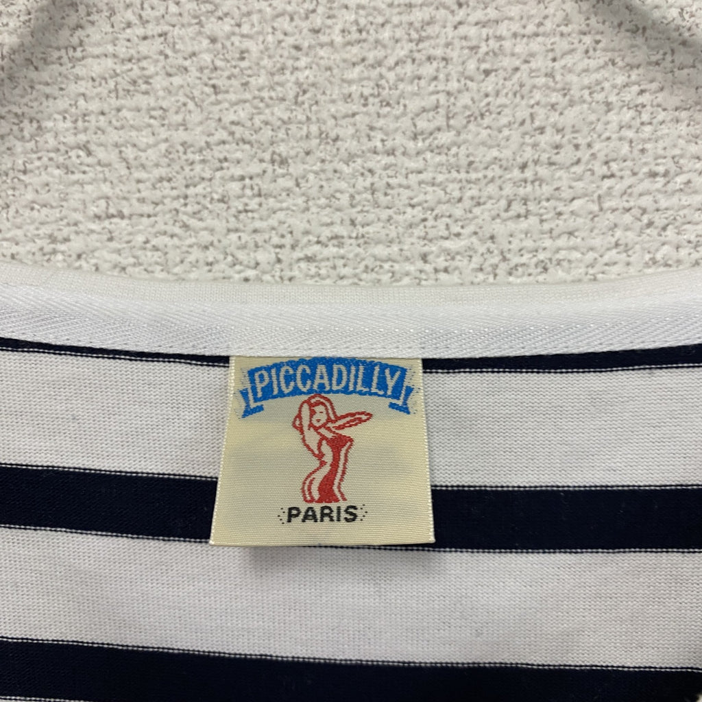 PICCADILLY　ピカデリー　長袖Tシャツ/ロンT　ボーダー柄　デカロゴ　アーチプリント　黒　ブラック　白　ホワイト　Fサイズ　古着