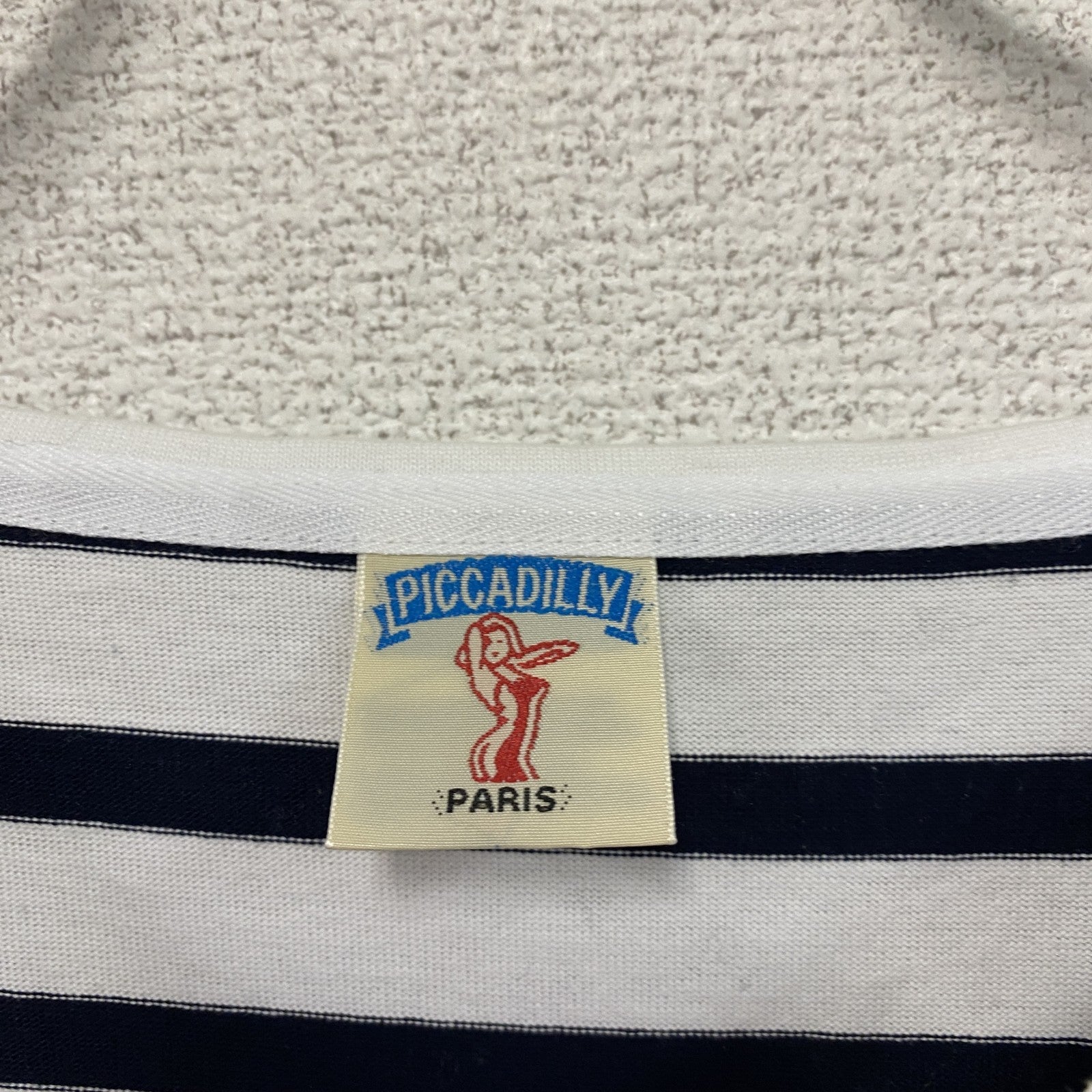 PICCADILLY　ピカデリー　長袖Tシャツ/ロンT　ボーダー柄　デカロゴ　アーチプリント　黒　ブラック　白　ホワイト　Fサイズ　古着