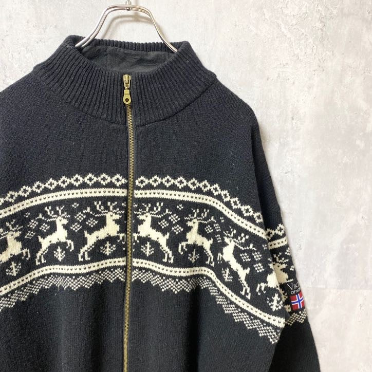 古着 used　VIKING OF NORWAY　長袖ニットカーディガン　ジップアップセーター　ノルディック　秋冬服　XXLサイズ