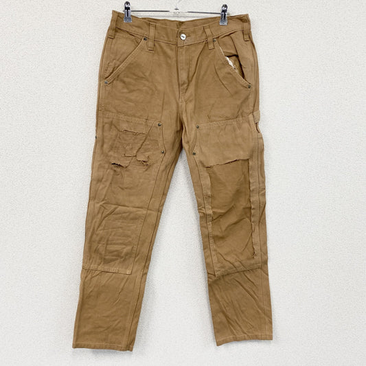 ノーブランド　ダメージ加工　ダブルニーペインターパンツ　ダックパンツ　BORO　襤褸　キャメル　