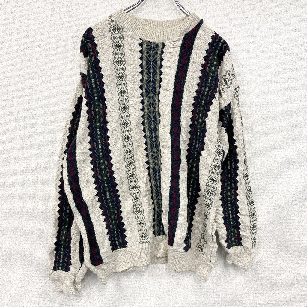 ～90s　Susquehanna Trail Outfitters　コットンニットセーター　総柄　クルーネック　アイボリー　Lサイズ　　ヴィンテージ　古着