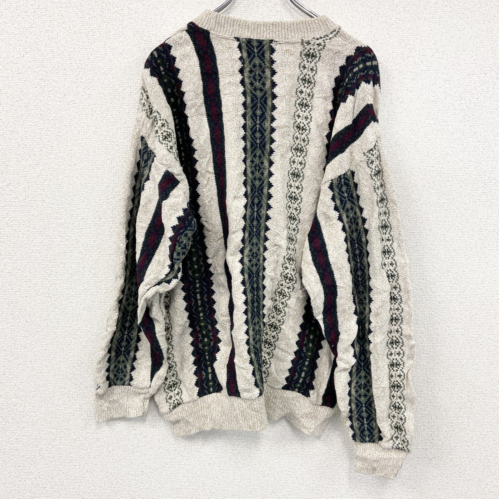 ～90s　Susquehanna Trail Outfitters　コットンニットセーター　総柄　クルーネック　アイボリー　Lサイズ　　ヴィンテージ　古着