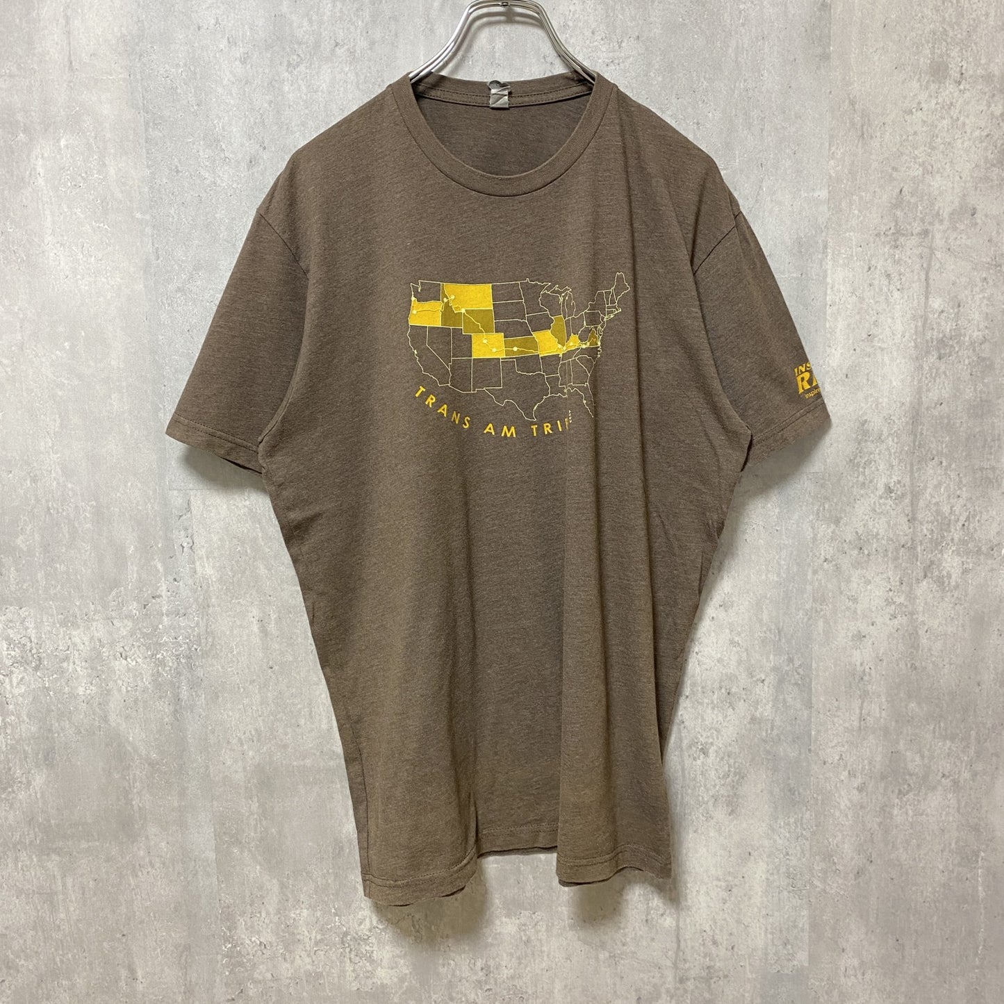 古着 used　NEXT LEVEL　半袖クルーネックプリントTシャツ　茶　ブラウン　レトロデザイン　Lサイズ