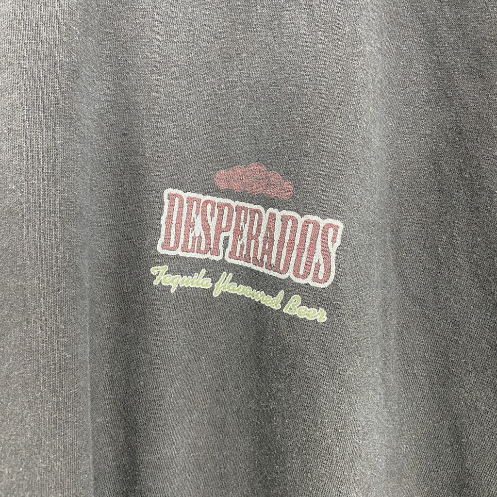 半袖プリントTシャツ　Vネック　バックプリント　レトロデザイン　DESPERADOS　黒　ブラック　　古着