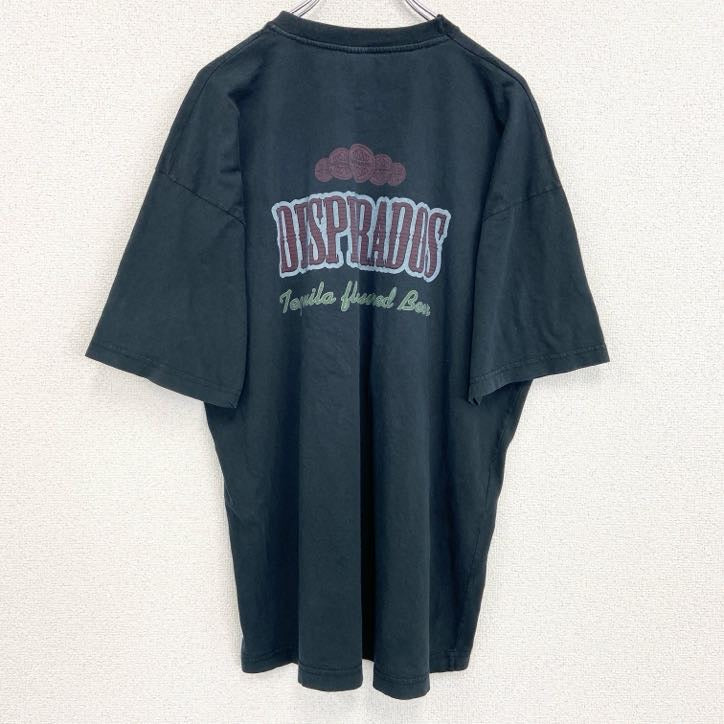 半袖プリントTシャツ　Vネック　バックプリント　レトロデザイン　DESPERADOS　黒　ブラック　　古着