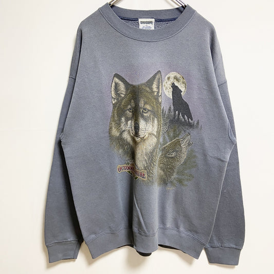 古着 used　～90s　USA製　DANAGGERS　長袖アニマル柄プリントスウェット　トレーナー　狼　ヴィンテージ　Lサイズ
