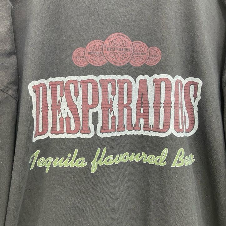 半袖プリントTシャツ　Vネック　バックプリント　レトロデザイン　DESPERADOS　黒　ブラック　　古着
