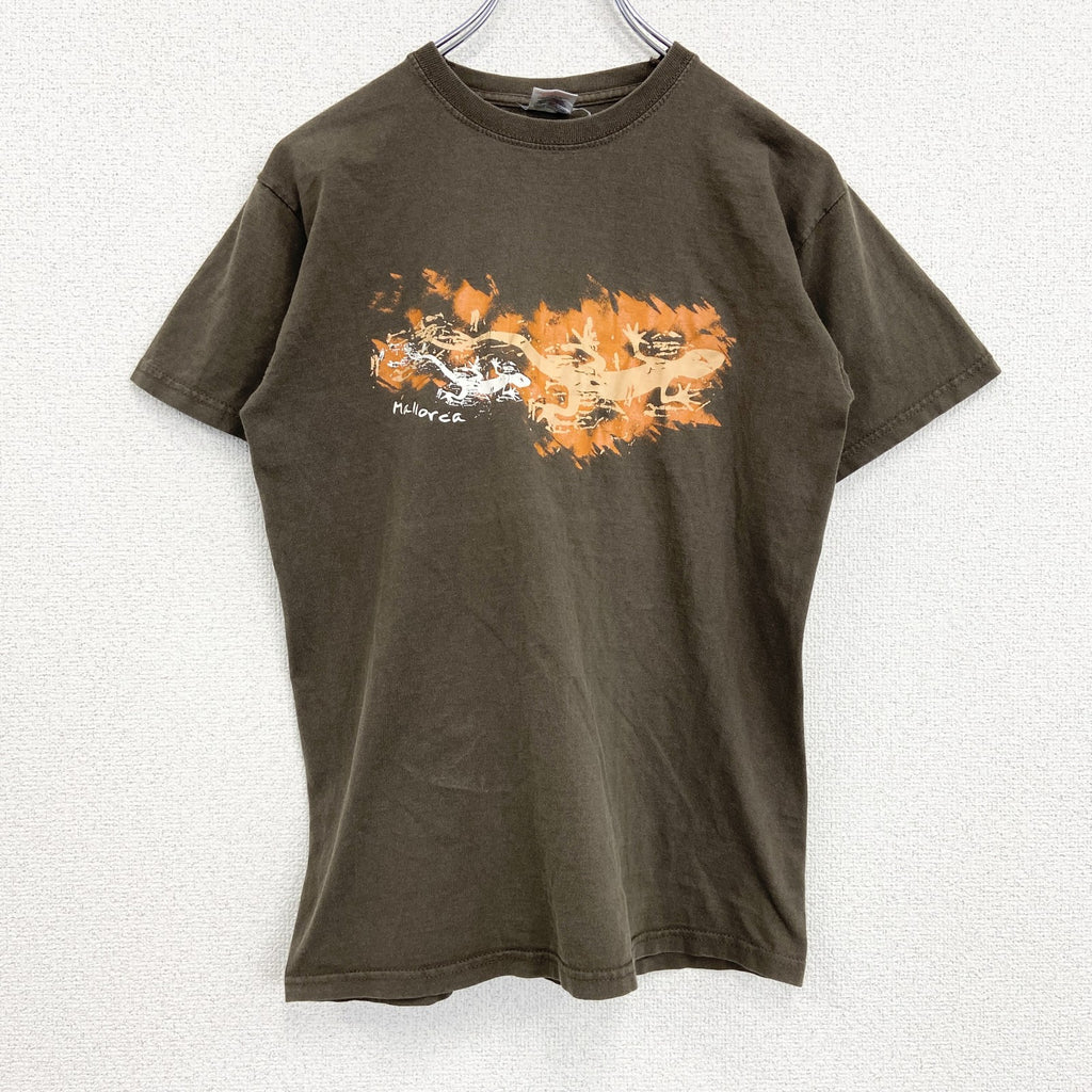 FRUIT OF THE LOOM　半袖プリントTシャツ　爬虫類　レトロ　クルーネック　ブラウン　Sサイズ　古着
