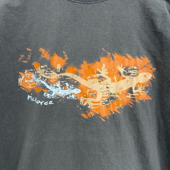 FRUIT OF THE LOOM　半袖プリントTシャツ　爬虫類　レトロ　クルーネック　ブラウン　Sサイズ　古着