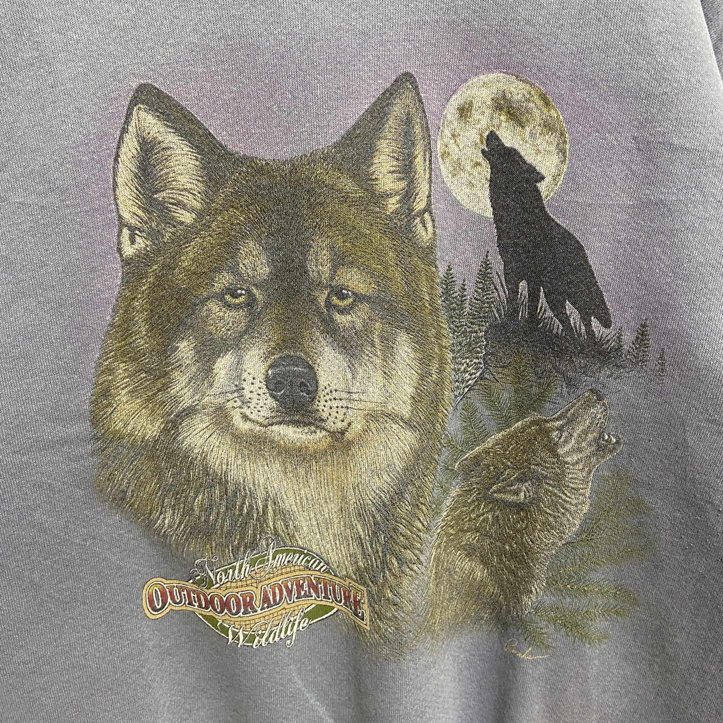 古着 used　～90s　USA製　DANAGGERS　長袖アニマル柄プリントスウェット　トレーナー　狼　ヴィンテージ　Lサイズ