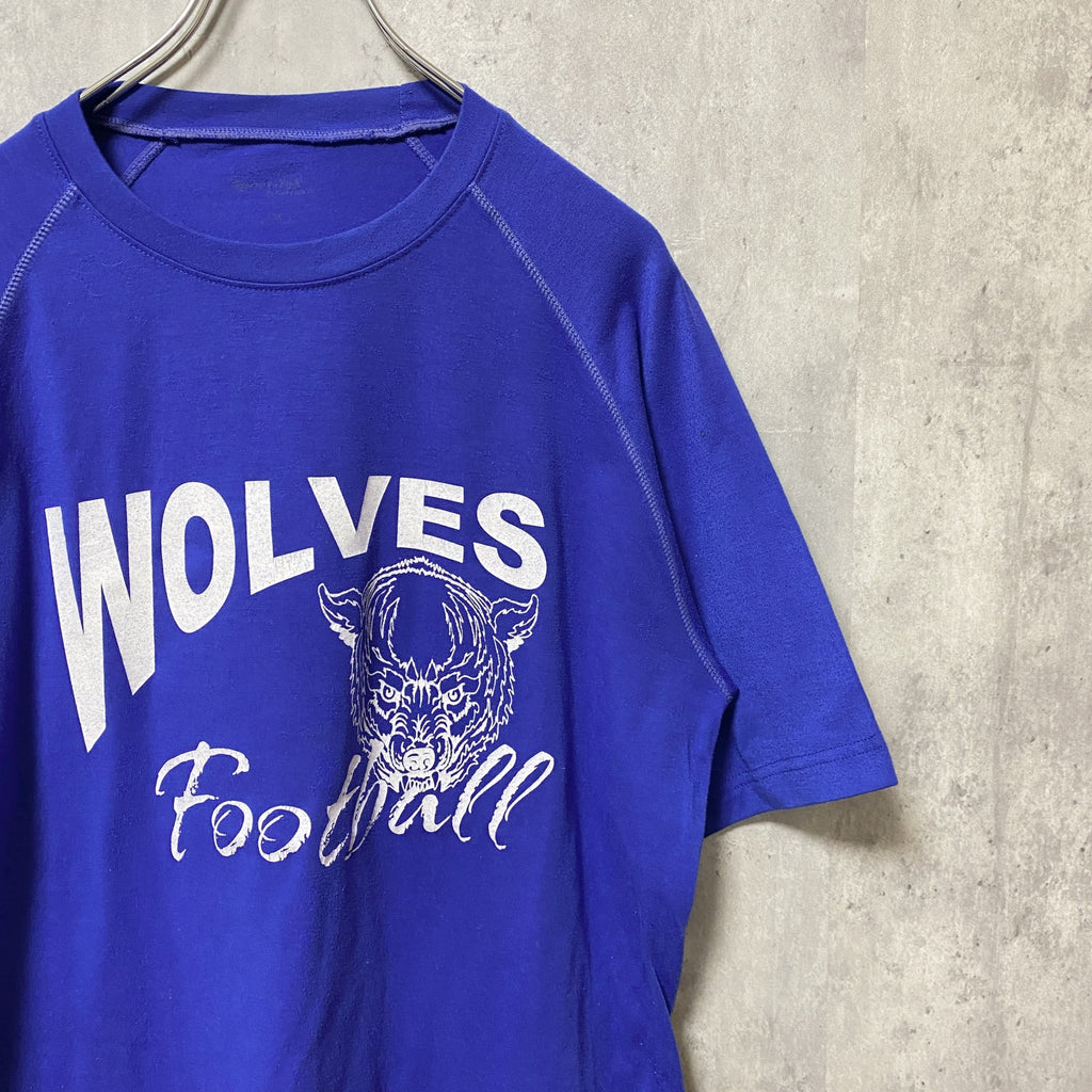 WOLVES　半袖プリントTシャツ　クルーネック　バックプリント　背番号16　青　ブルー　Mサイズ　古着