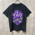 GILDAN　ギルダン　半袖クルーネックプリントTシャツ　バックプリント　黒　ブラック　紫　パープル　個性的　Sサイズ　古着