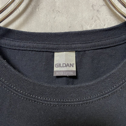 古着 used　GILDAN　ギルダン　半袖クルーネックプリントTシャツ　バックプリント　黒　紫　個性的　Sサイズ