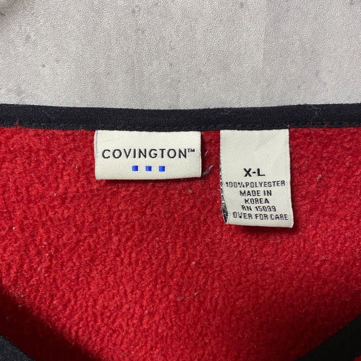 古着 used　COVINGTON　長袖フリース　プルオーバー　Vネック　赤　レッド　オーバーサイズ　ビックシルエット　XLサイズ