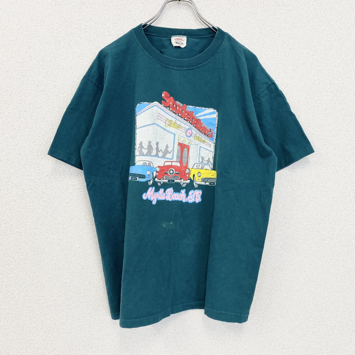 ～90s　Studebacker's　半袖プリントTシャツ　ダンスクラブ　シングルステッチ　ヴィンテージ　緑　グリーン　Lサイズ　古着