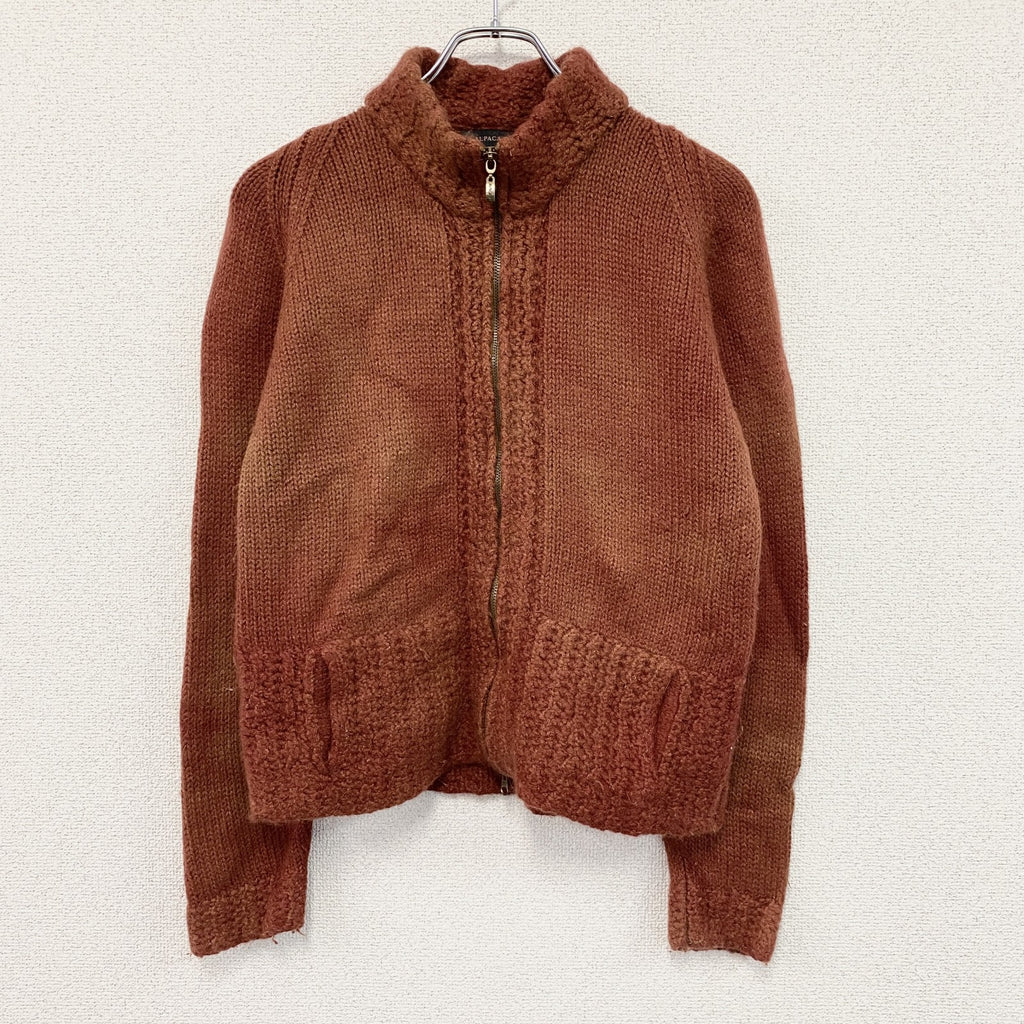 Alpaca 111　フルジップアルパカニットカーディガン　編み込み　オレンジ　Mサイズ　古着